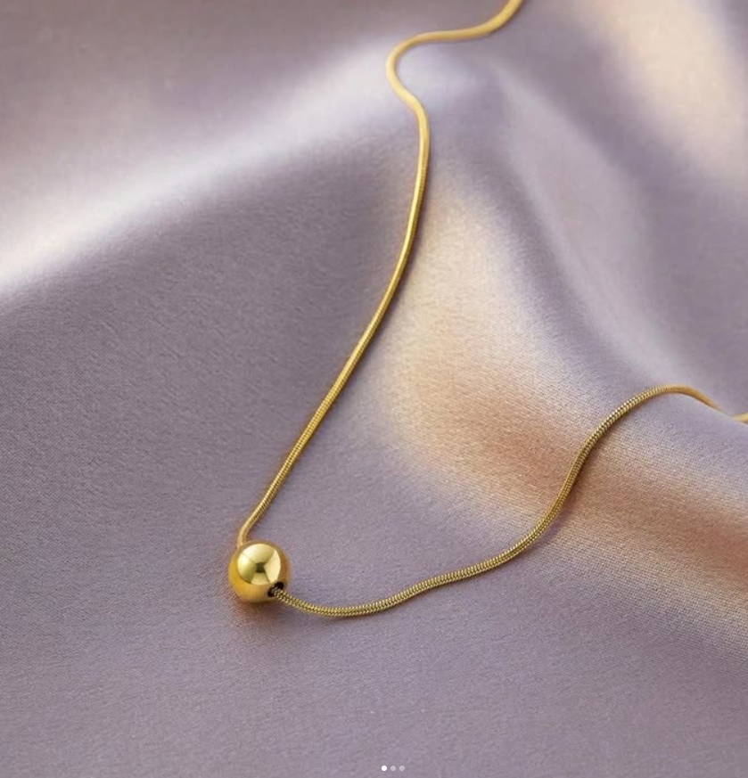 Stainless Steel Gold Plated Ball Pendant Necklace