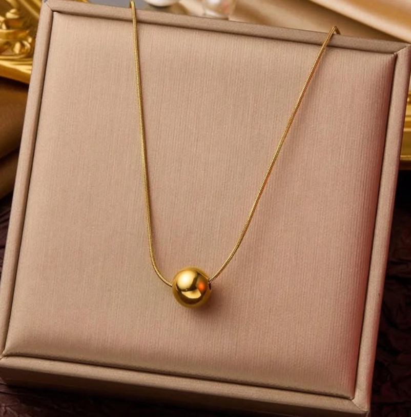 Stainless Steel Gold Plated Ball Pendant Necklace