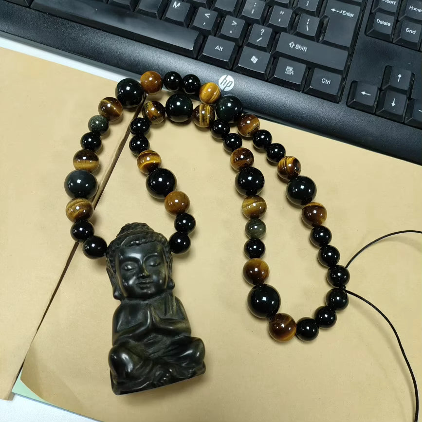 Gold Obsidian Buddha Necklace