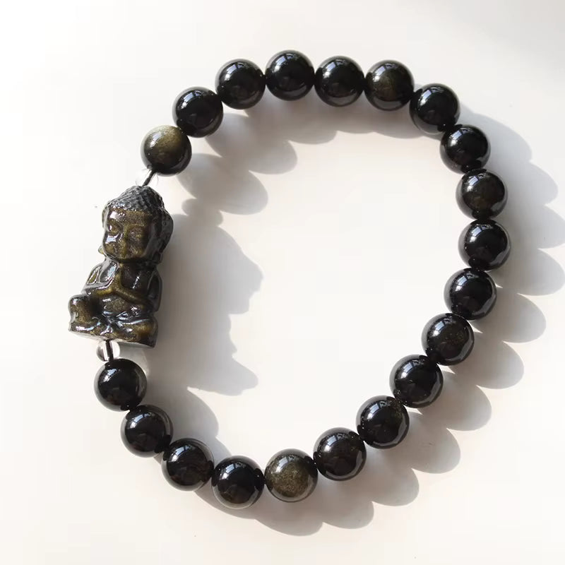 Gold Obsidian Buddha Necklace
