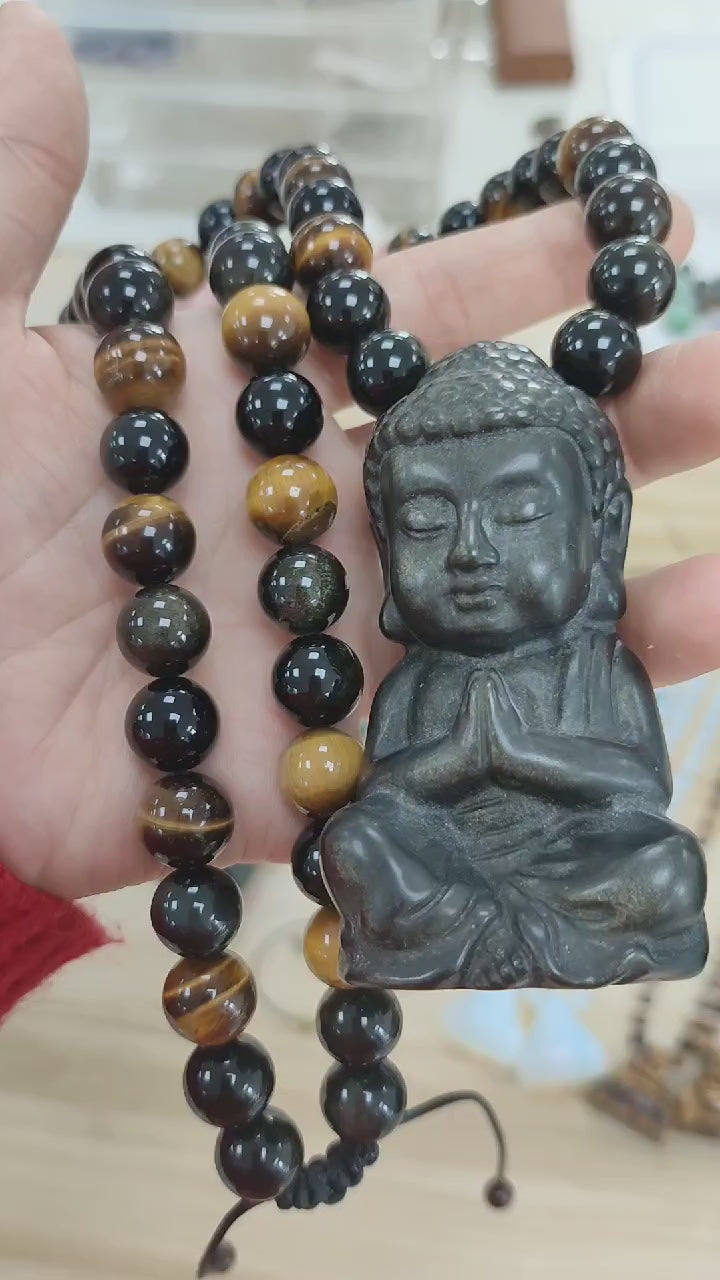 Gold Obsidian Buddha Necklace